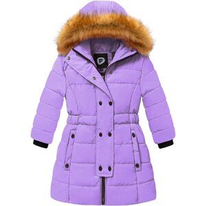 Girls Warm Winter Coats Thicken Long Parka Fleece Puffer Jacket Hooded Quilted W